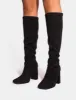 Audrina Black Suede Wide Fit Block Heel Knee High Sock Boots sold by Public Desire