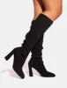 Audrina Black Suede Wide Fit Block Heel Knee High Sock Boots sold by Public Desire