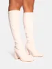 Audrina White Pu Block Heel Knee High Sock Boots sold by Public Desire