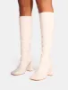 Audrina White Pu Block Heel Knee High Sock Boots sold by Public Desire