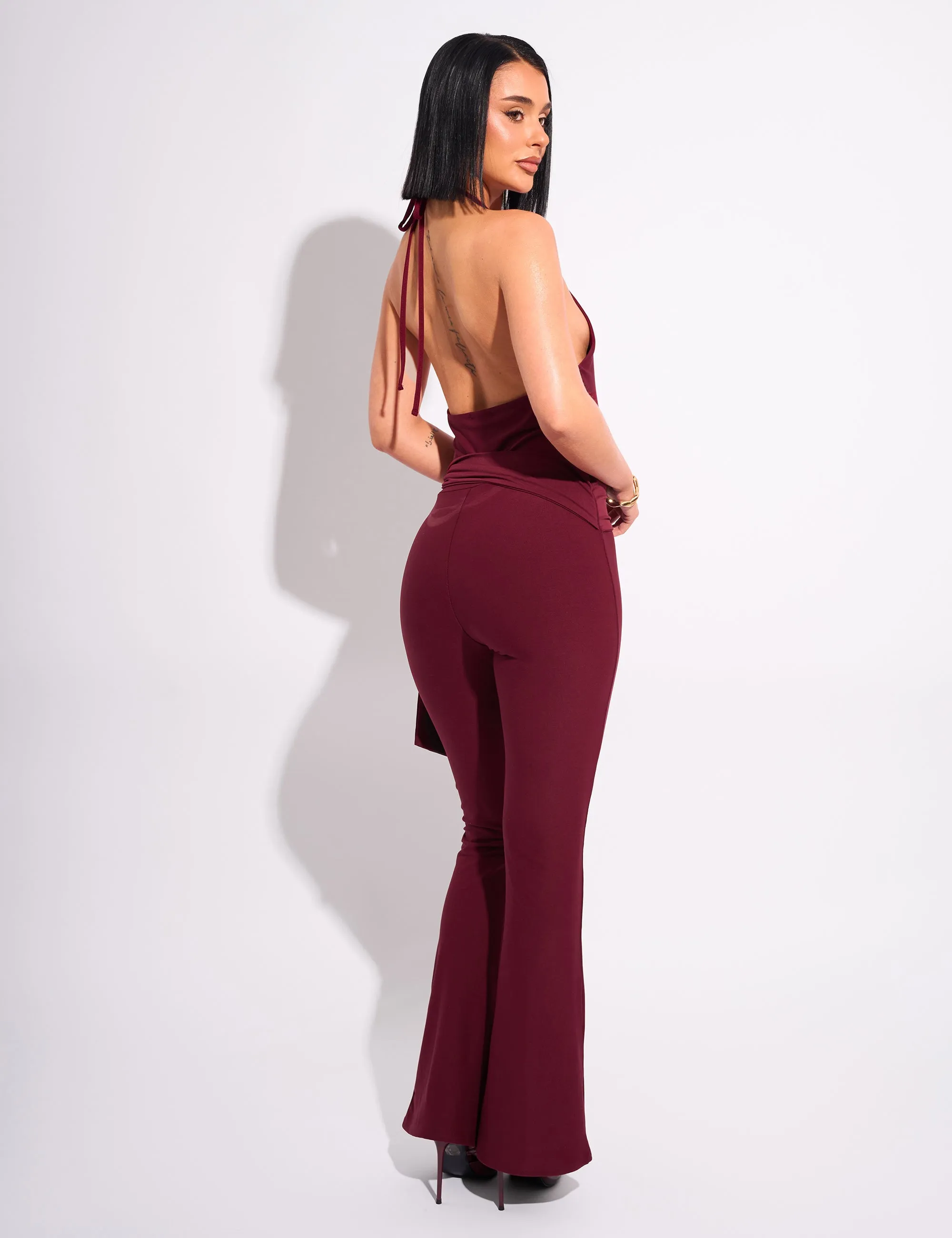 Tie Back Luxe Slinky Jumpsuit Burgundy sold by Public Desire product image thumbnail 3
