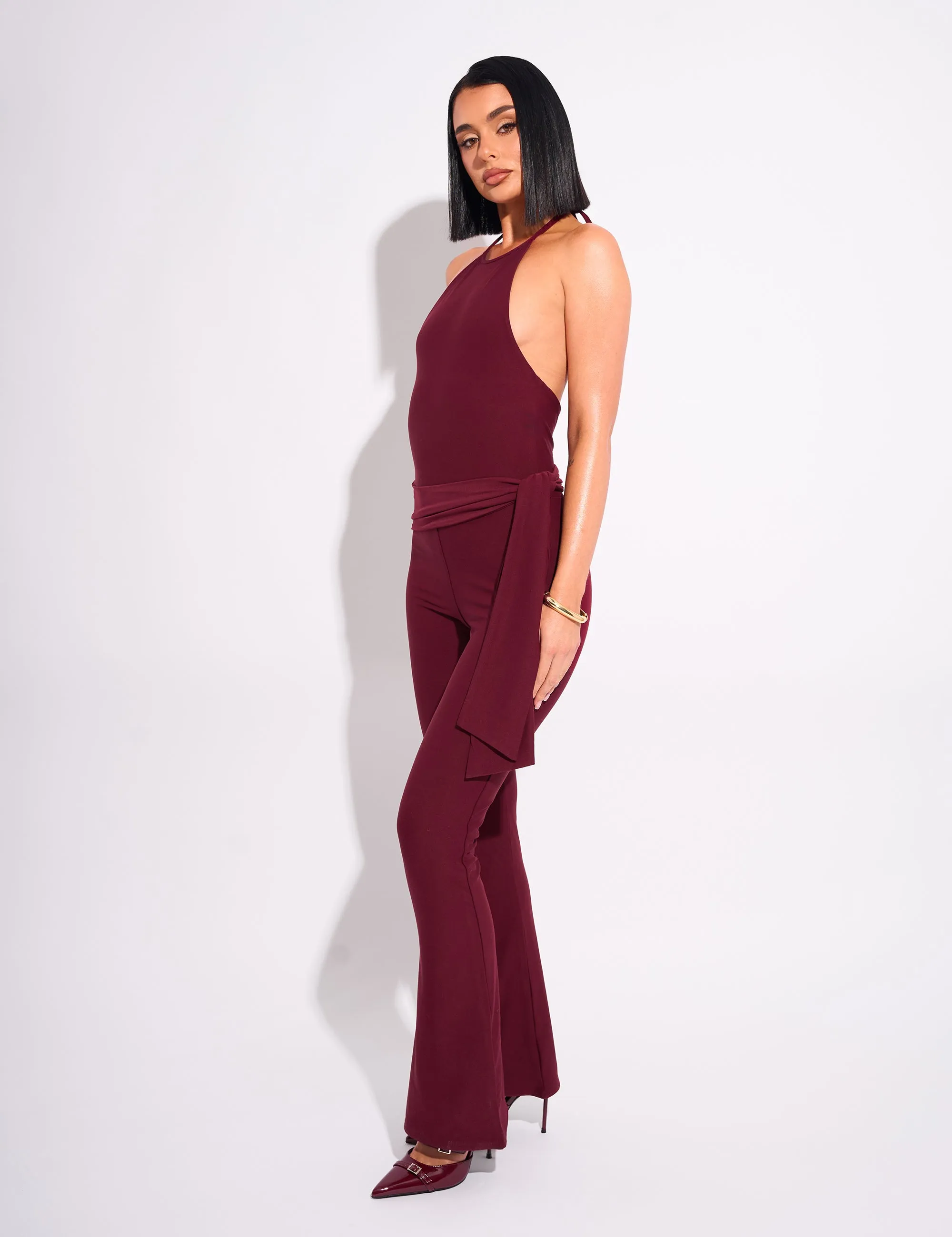 Tie Back Luxe Slinky Jumpsuit Burgundy sold by Public Desire product image thumbnail 2