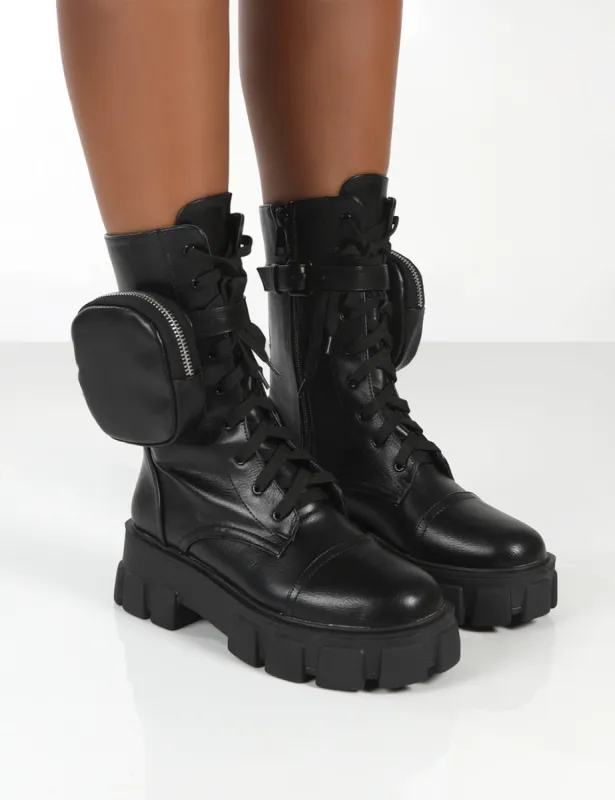Intention Black Platform Chunky Sole Pouch Ankle Boots sold by Public Desire