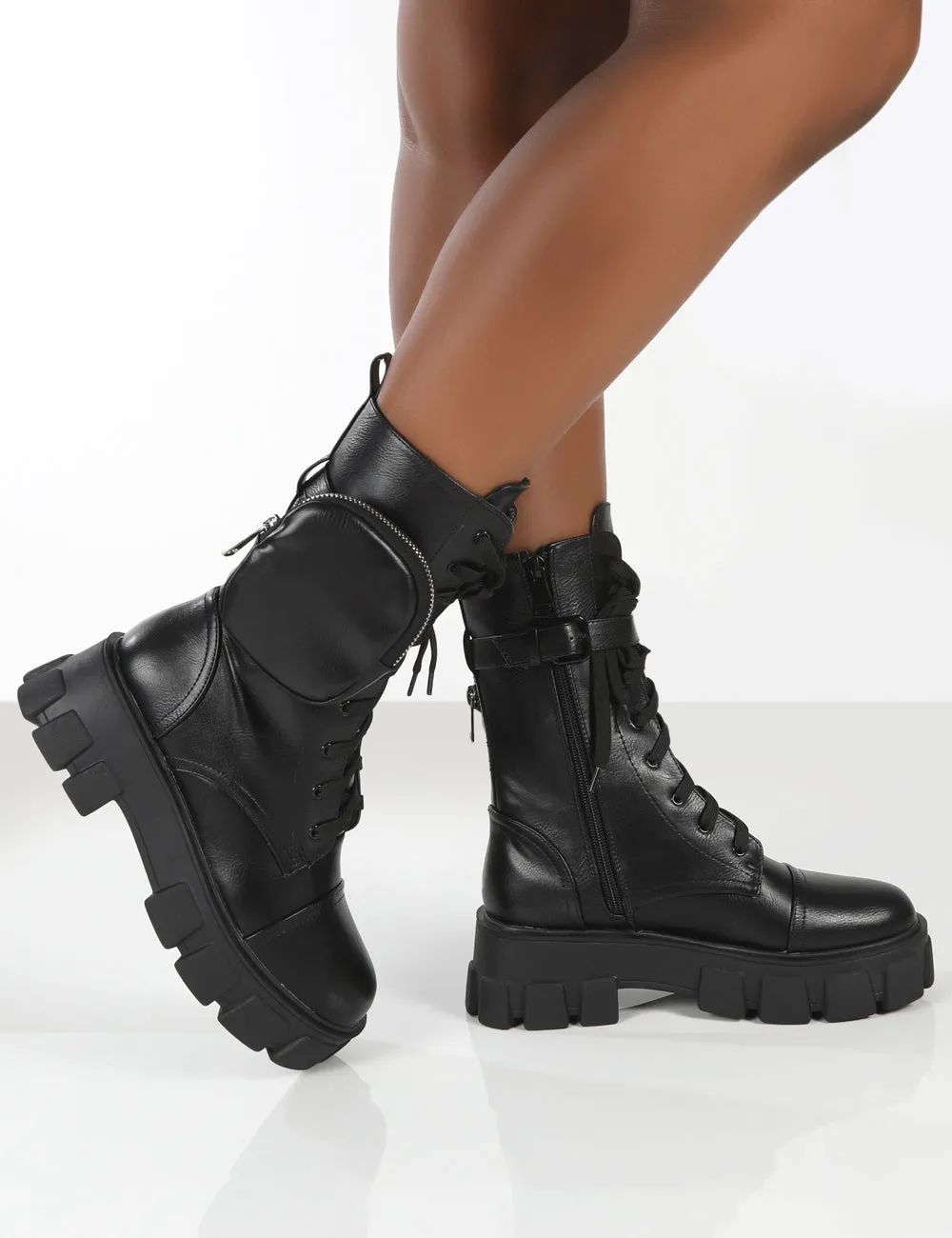 Intention Black Platform Chunky Sole Pouch Ankle Boots sold by Public Desire product image thumbnail 3