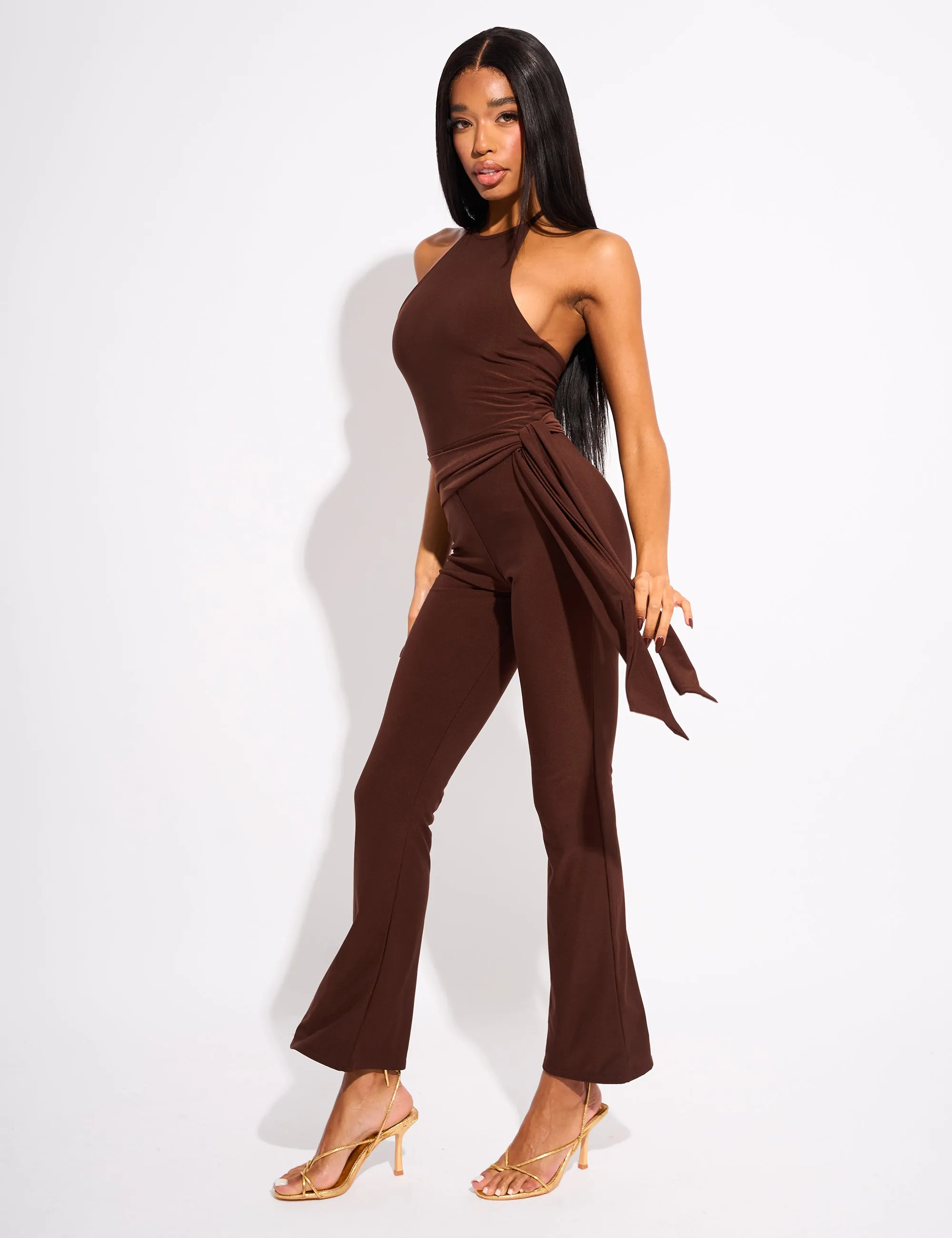 Tie Back Belted Jumpsuit Chocolate sold by Public Desire product image thumbnail 2
