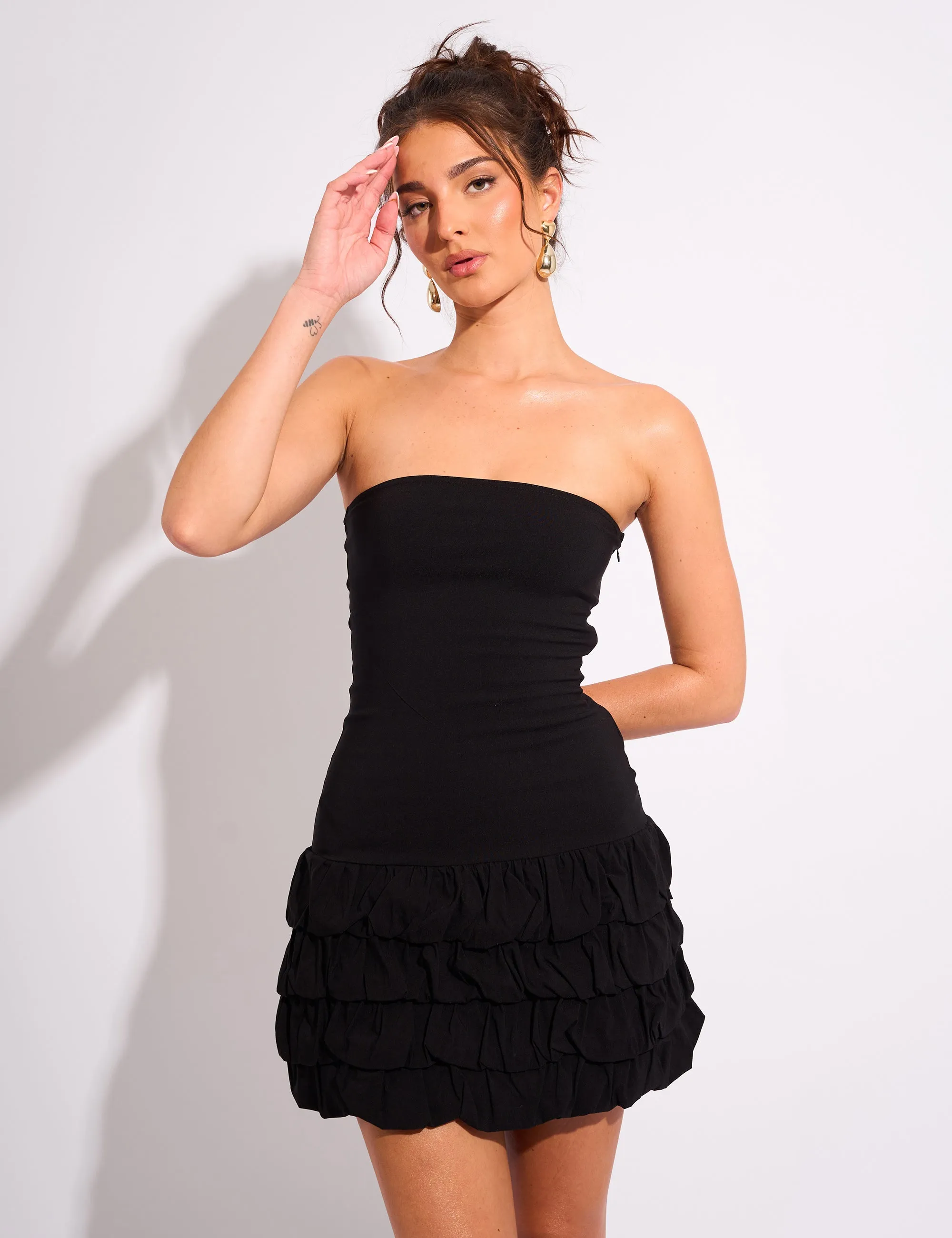 Tiered Ruffle Hem Bandeau Mini Dress Black sold by Public Desire product image thumbnail 2