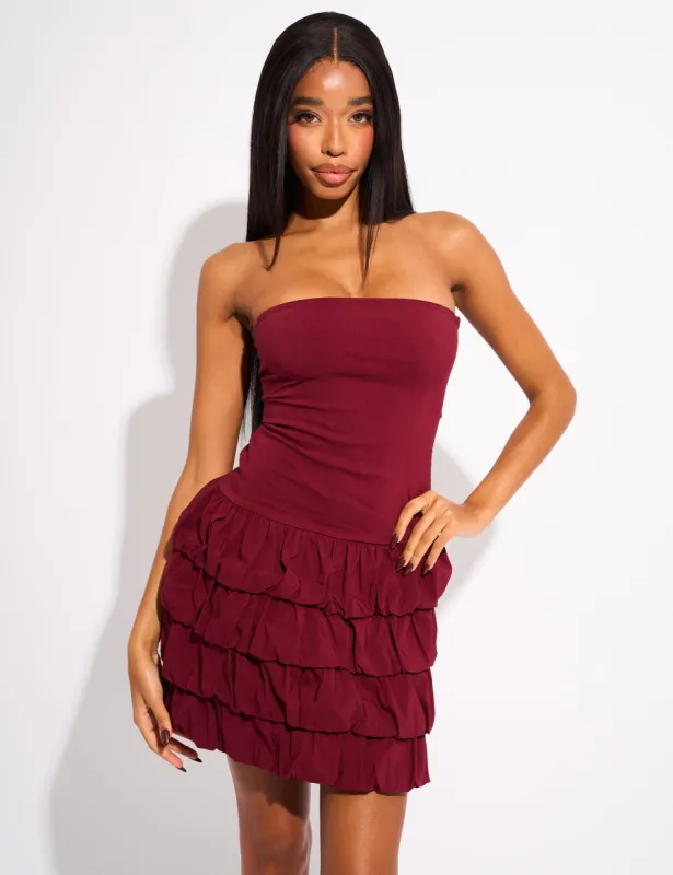 Bandeau Balloon Mini Dress Burgundy sold by Public Desire