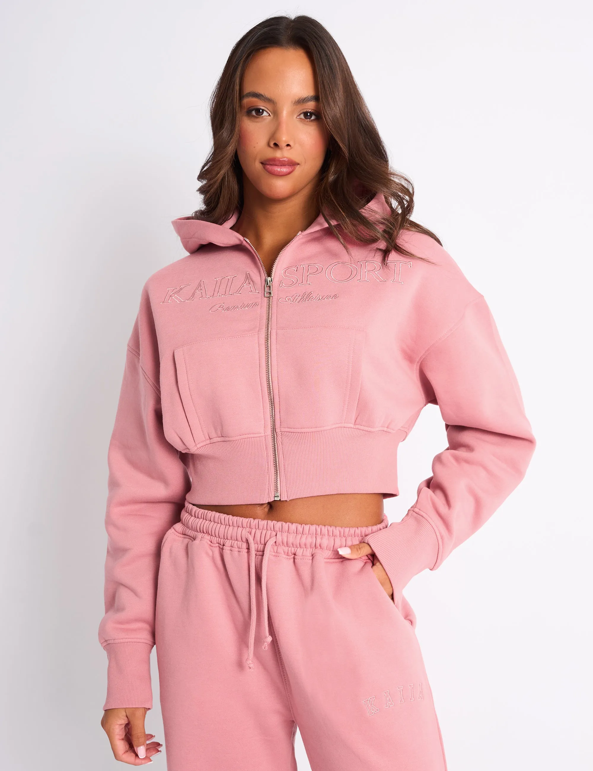 Kaiia Studio Cropped Zip Up Hoodie Blusher sold by Public Desire