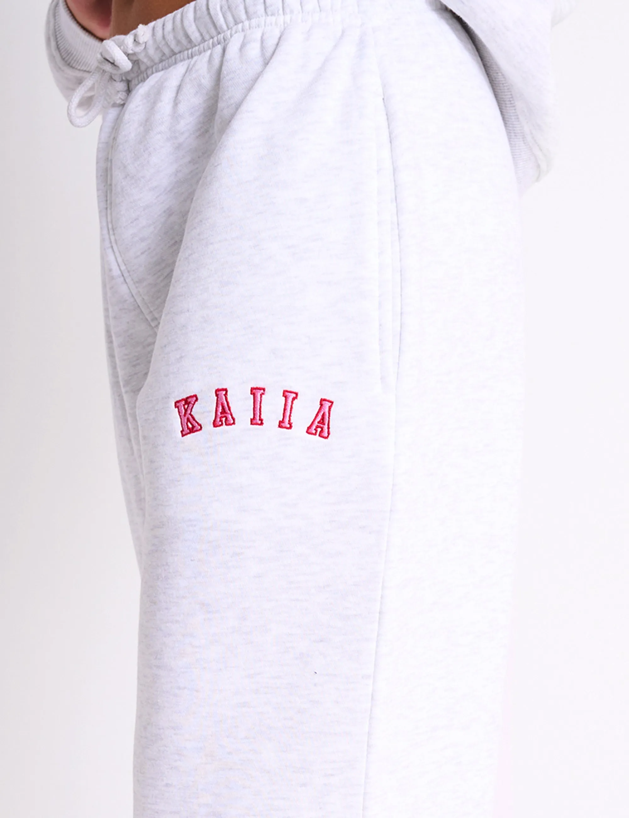 Kaiia Logo Wide Leg Joggers Light Grey Marl & Pink Contrast sold by Public Desire product image thumbnail 4