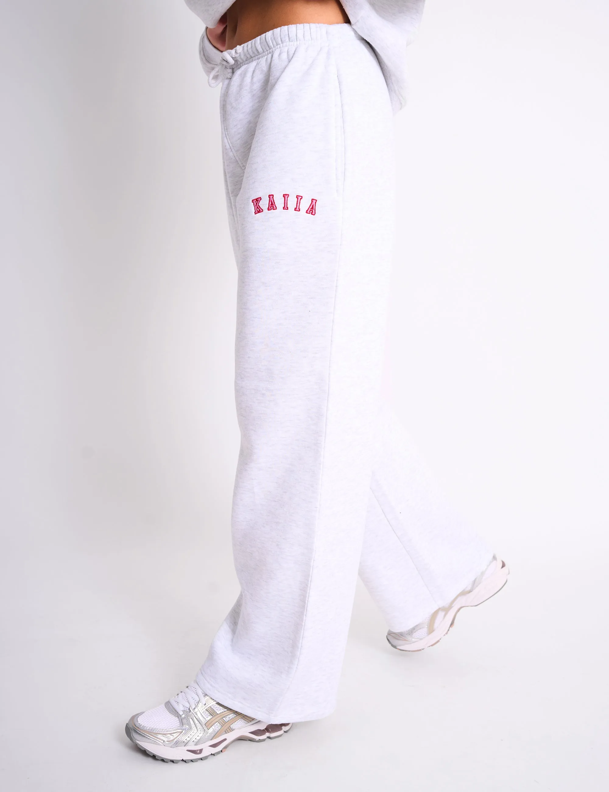 Kaiia Logo Wide Leg Joggers Light Grey Marl & Pink Contrast sold by Public Desire product image thumbnail 2