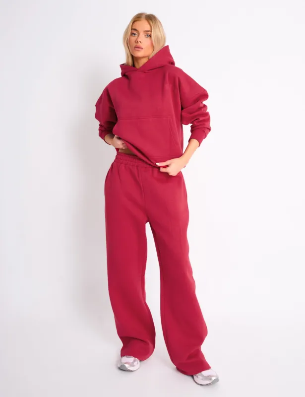 Kaiia Embossed Wide Leg Joggers Berry Red sold by Public Desire