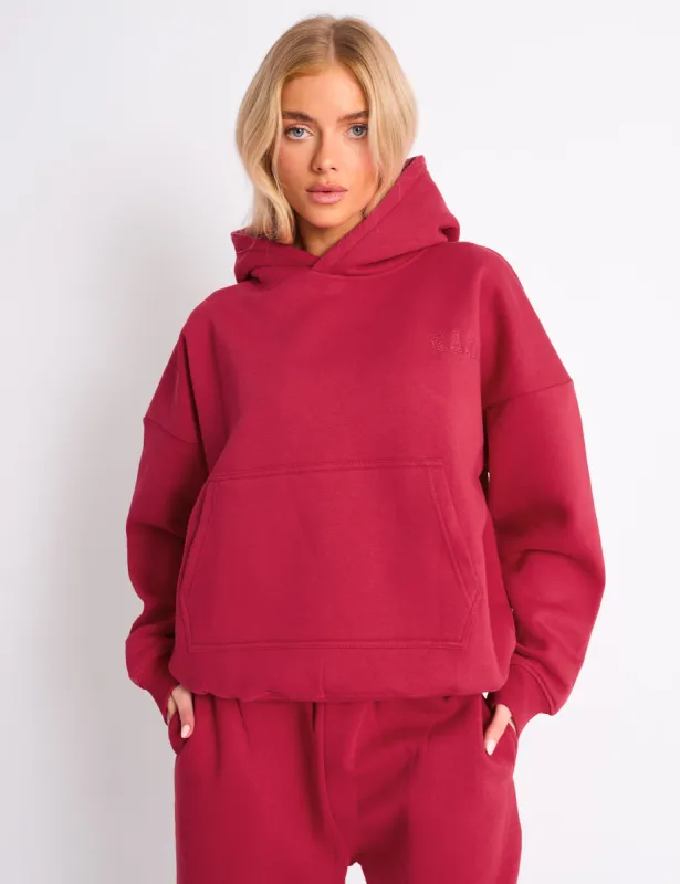 Kaiia Logo Embossed Oversized Hoodie Berry Red sold by Public Desire