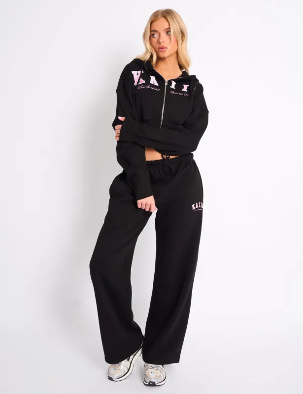 Kaiia Logo Wide Leg Joggers Black & Pink sold by Public Desire