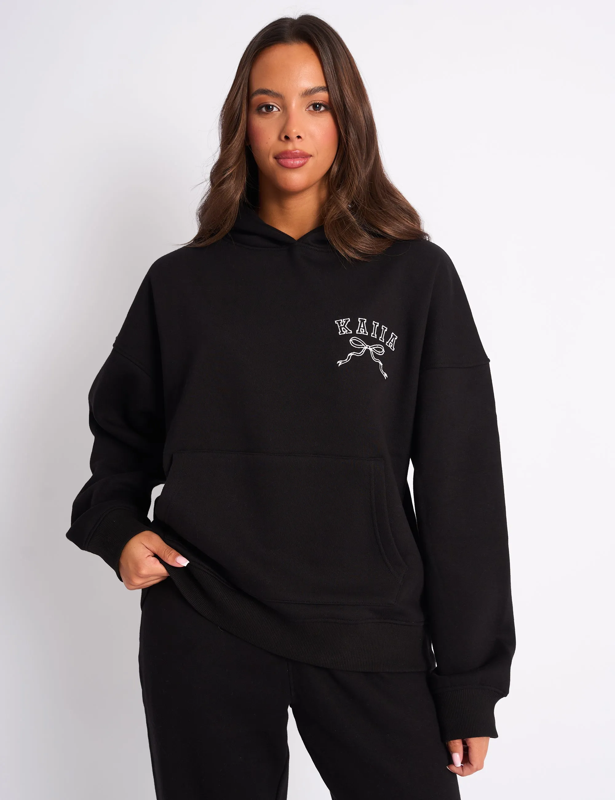Kaiia Bow Embroidered Oversized Hoodie Black & White sold by Public Desire