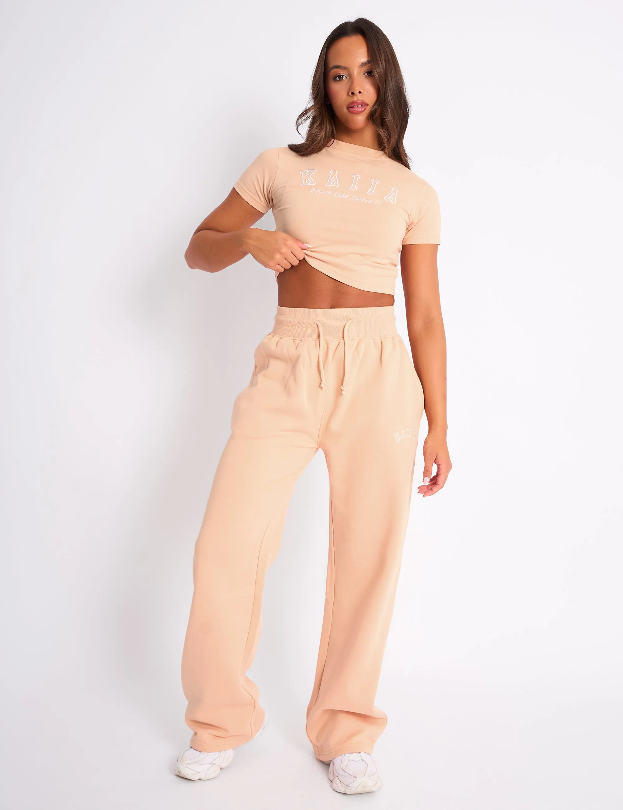 Kaiia Logo Wide Leg Joggers Apricot sold by Public Desire