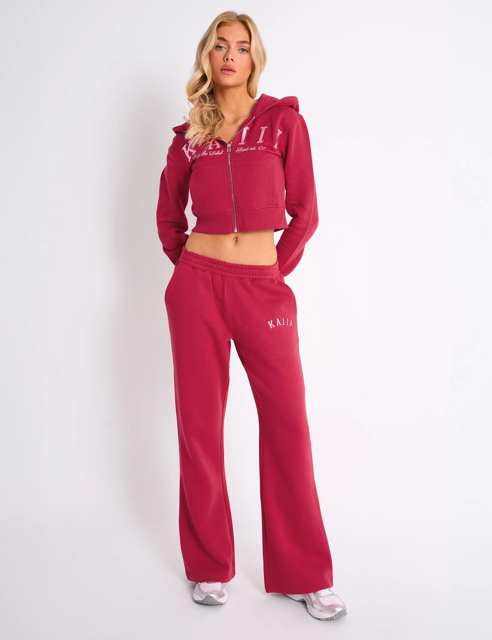 Kaiia Logo Wide Leg Joggers Cranberry & Pink sold by Public Desire