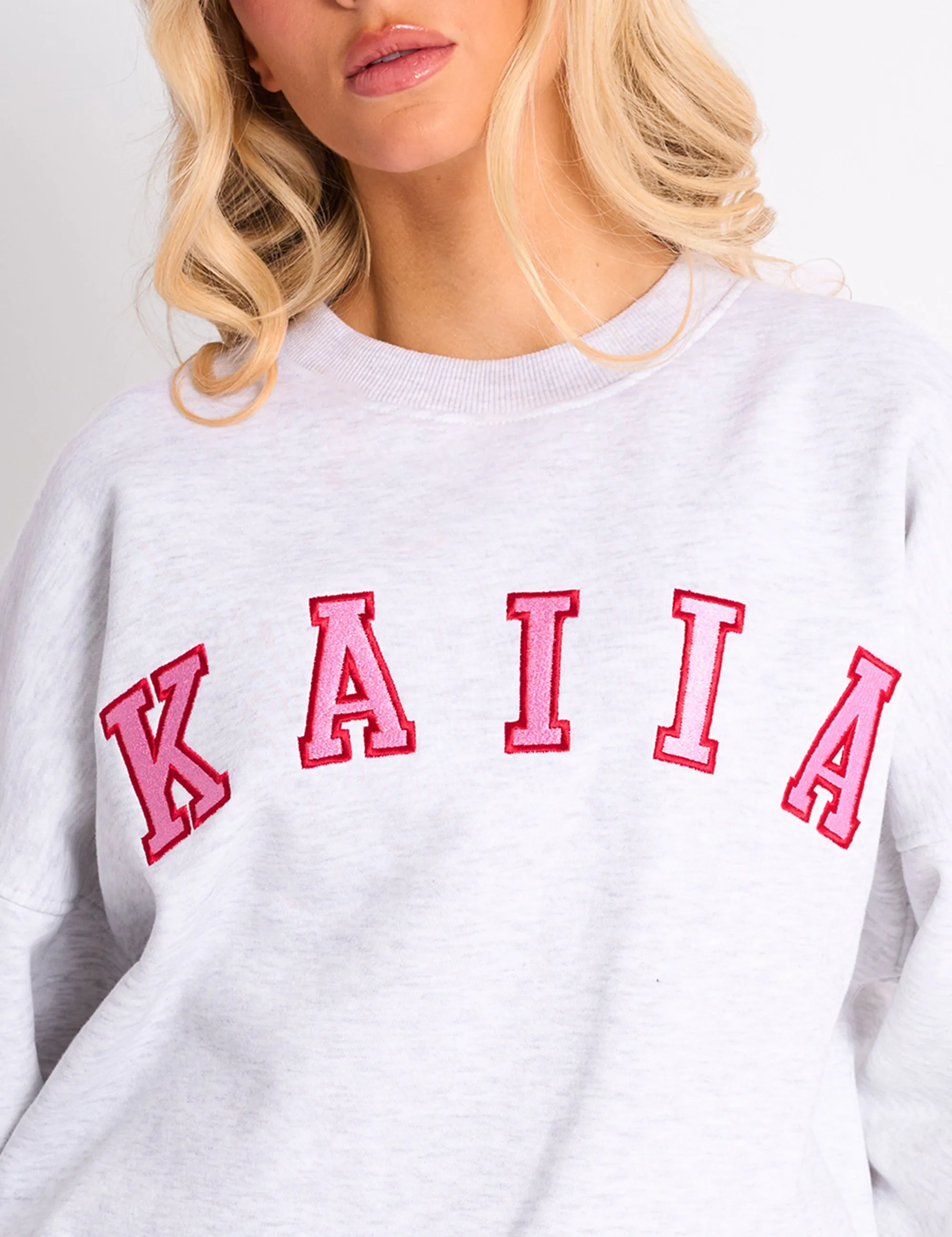 Kaiia Slogan Oversized Sweatshirt Light Grey Marl & Pink Contrast sold by Public Desire product image thumbnail 4