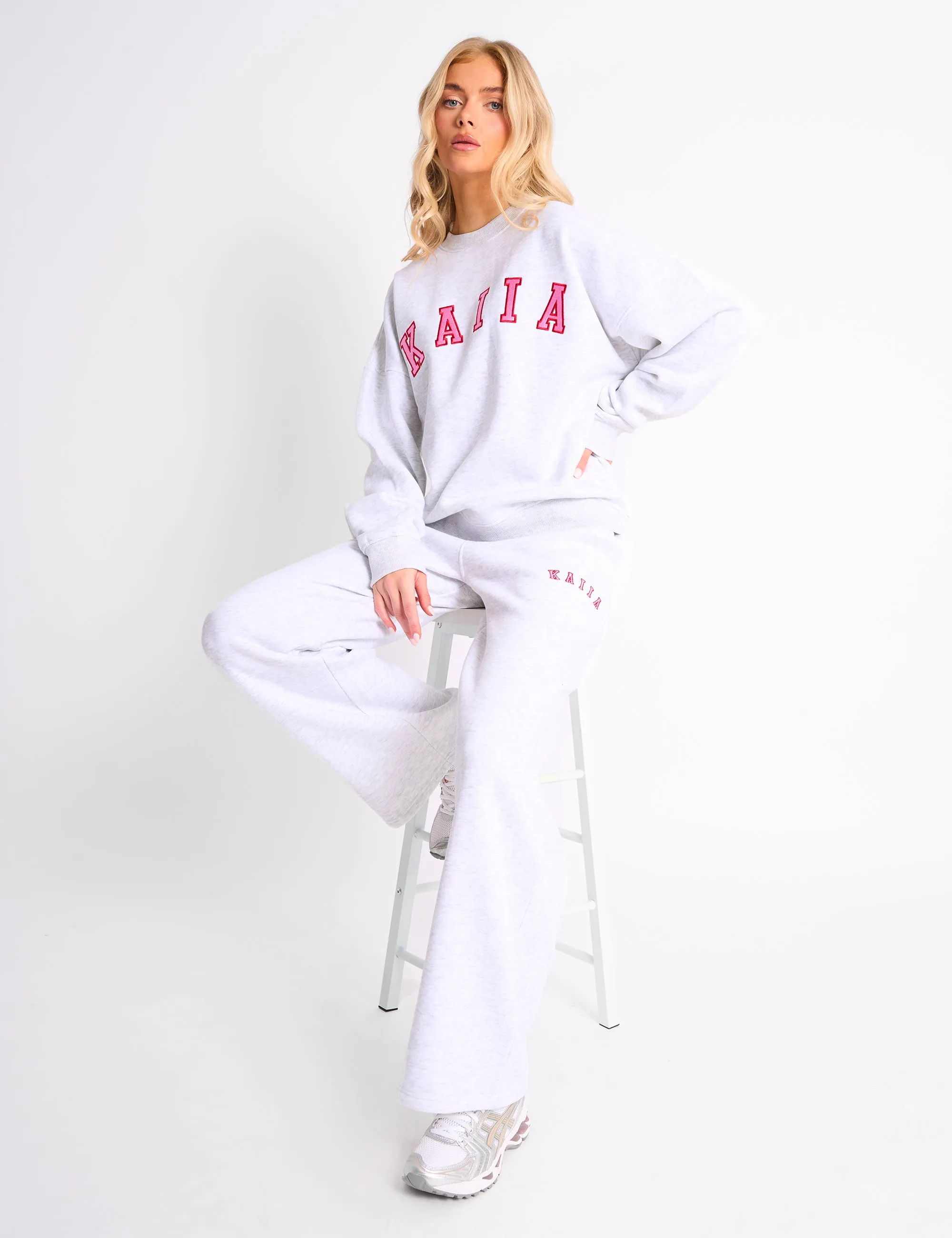 Kaiia Slogan Oversized Sweatshirt Light Grey Marl & Pink Contrast sold by Public Desire product image thumbnail 3