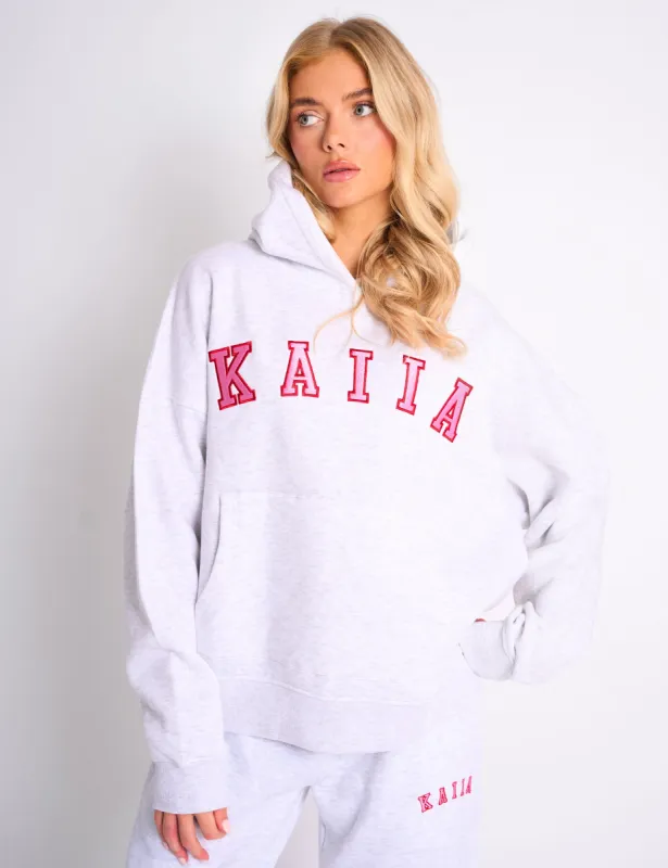 Kaiia Slogan Oversized Hoodie Light Grey Marl & Pink Contrast made by Public Desire