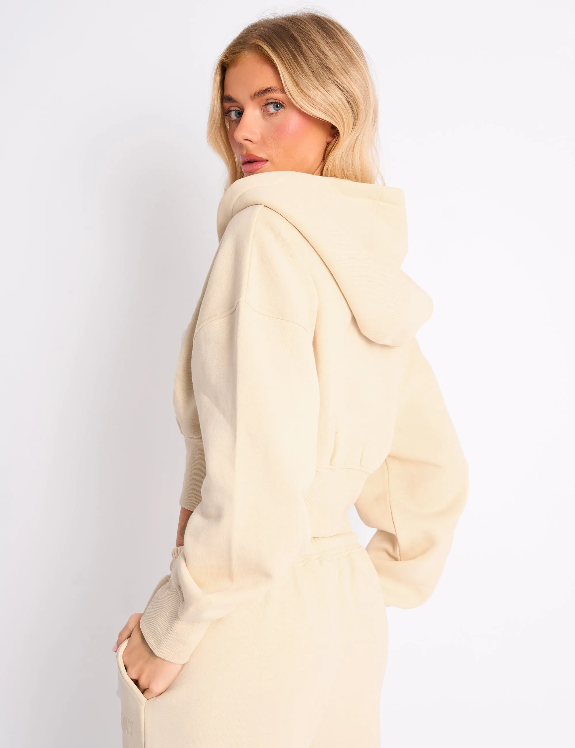 Kaiia Sport Logo Cropped Zip Up Hoodie Buttercream sold by Public Desire product image thumbnail 2