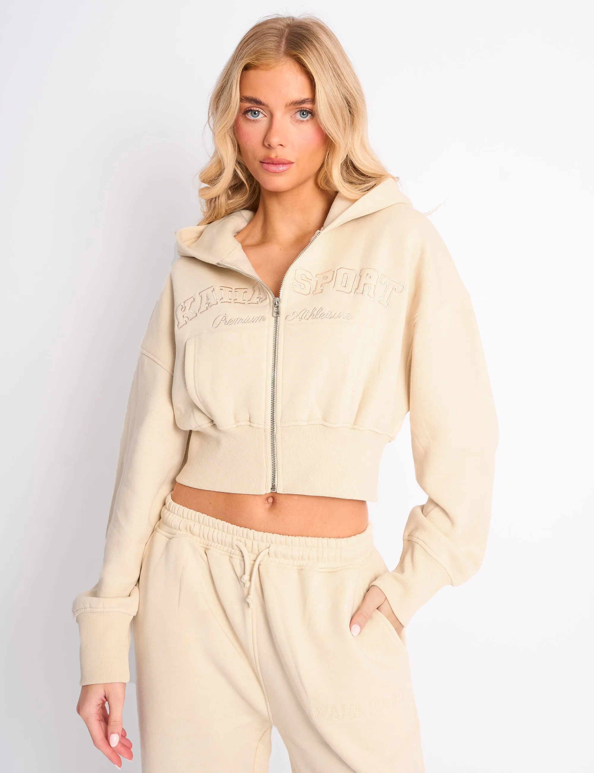 Kaiia Sport Logo Cropped Zip Up Hoodie Buttercream sold by Public Desire
