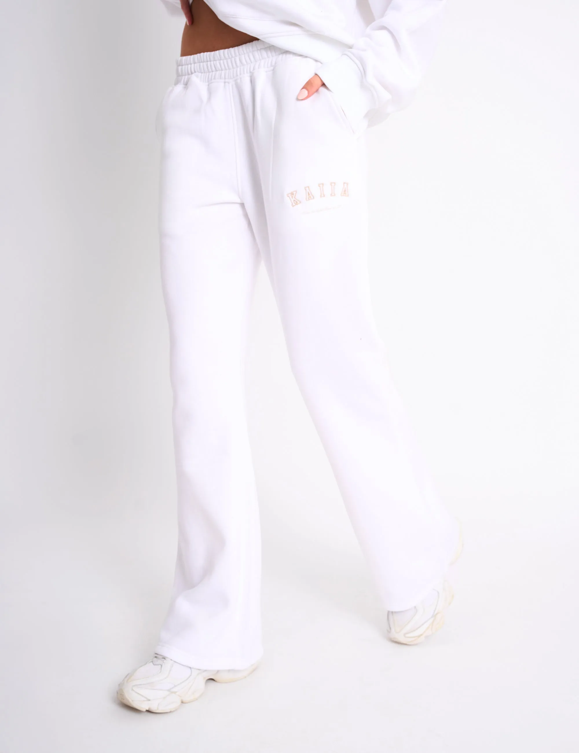 Kaiia Logo Wide Leg Joggers White & Sand sold by Public Desire product image thumbnail 2