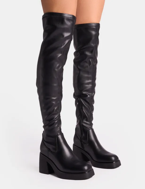 Sensored Black Chunky Sole Sock Over the Knee Boots sold by Public Desire