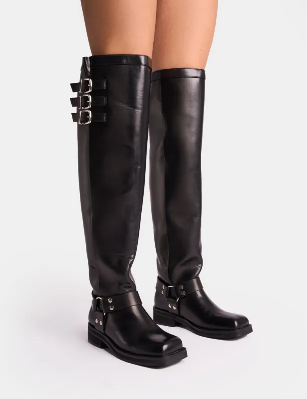 Sagittarius Vintage Black Buckle Detail Over The Knee Boots sold by Public Desire