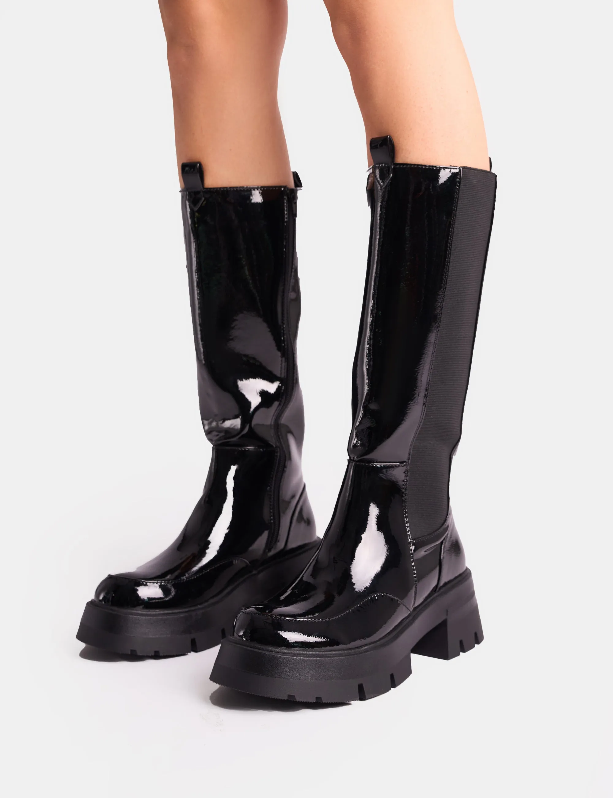 Bryant Black Patent Chunky Sole Elasticated Knee High Boots sold by Public Desire product image thumbnail 4