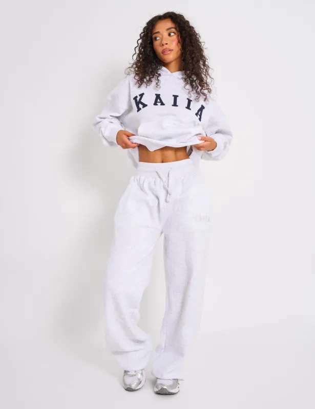 Kaiia Ribbed Waistband Wide Leg Joggers Light Grey Marl sold by Public Desire