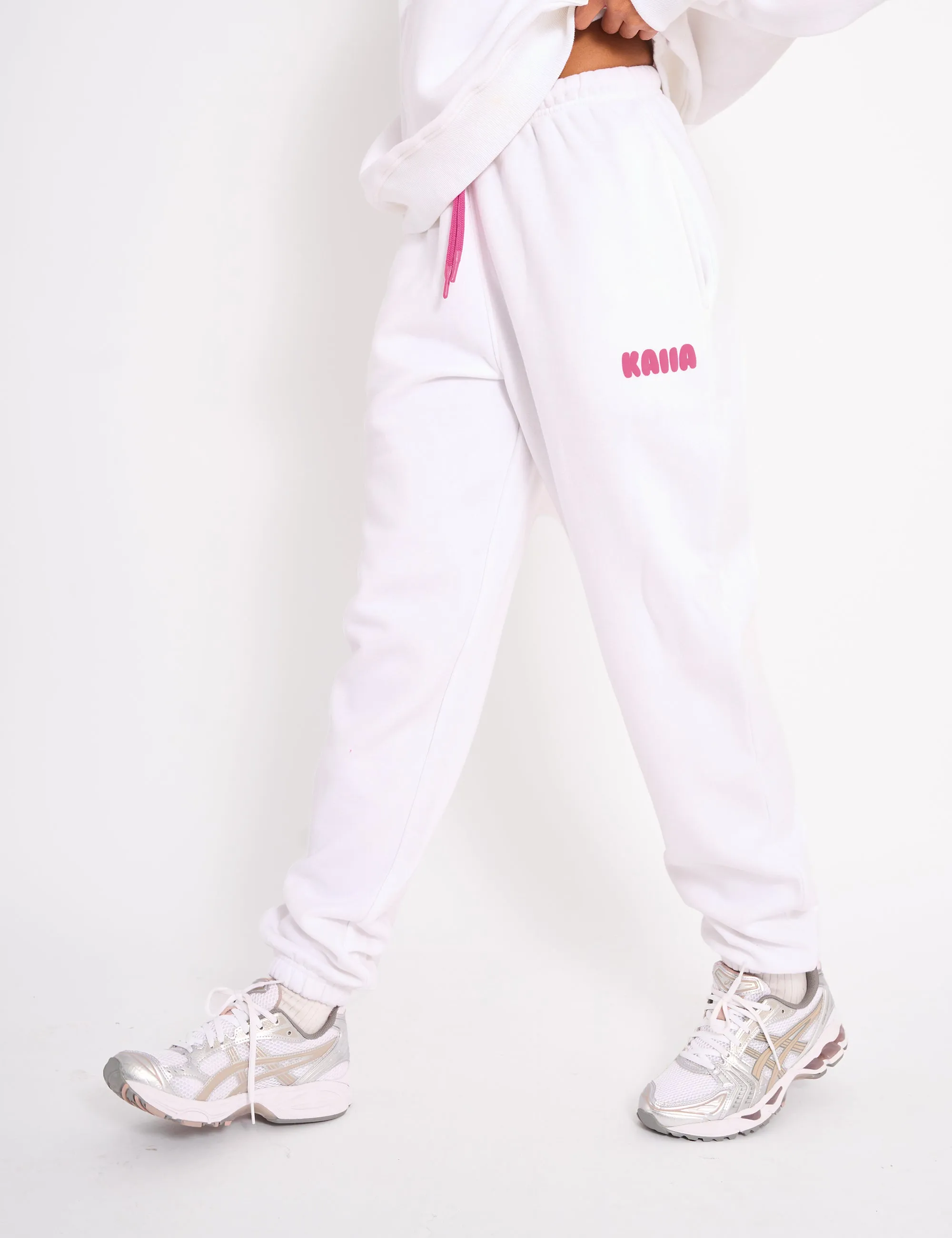 Kaiia Bubble Logo Cuffed Joggers White & Hot Pink sold by Public Desire product image thumbnail 2
