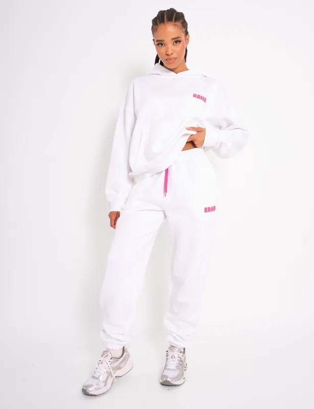 Kaiia Bubble Logo Cuffed Joggers White & Hot Pink sold by Public Desire