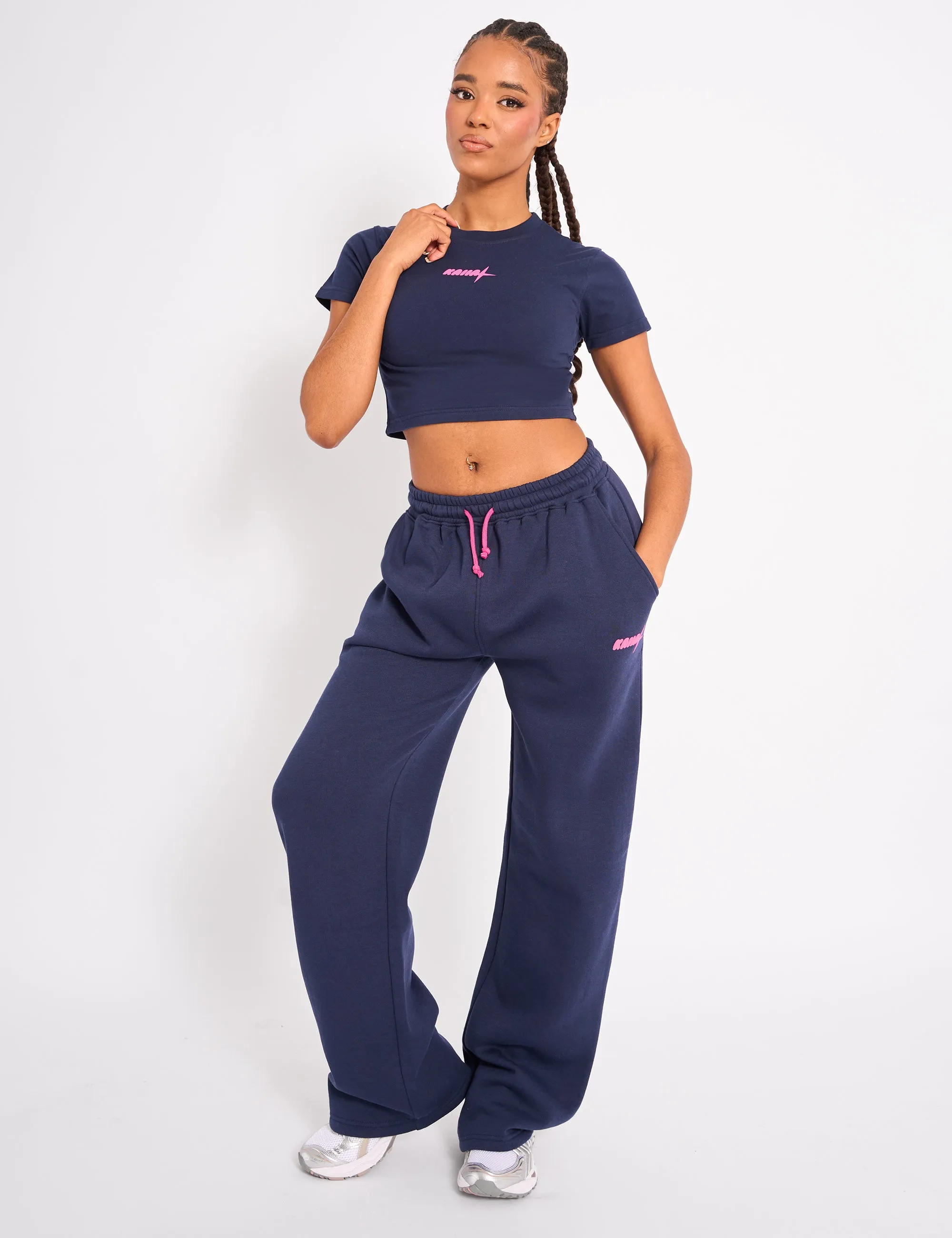 Kaiia Star Wide Leg Joggers Navy & Pink sold by Public Desire