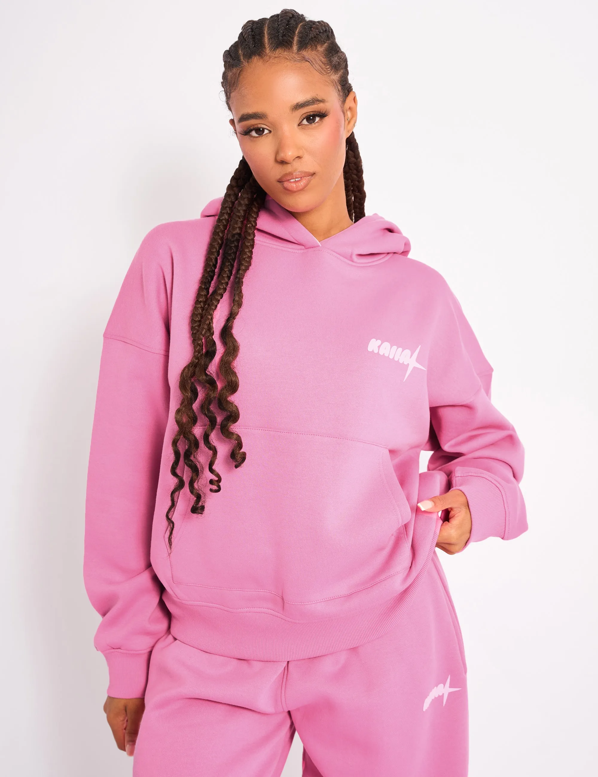 Kaiia Star Contrast Hood Oversized Hoodie Pink sold by Public Desire