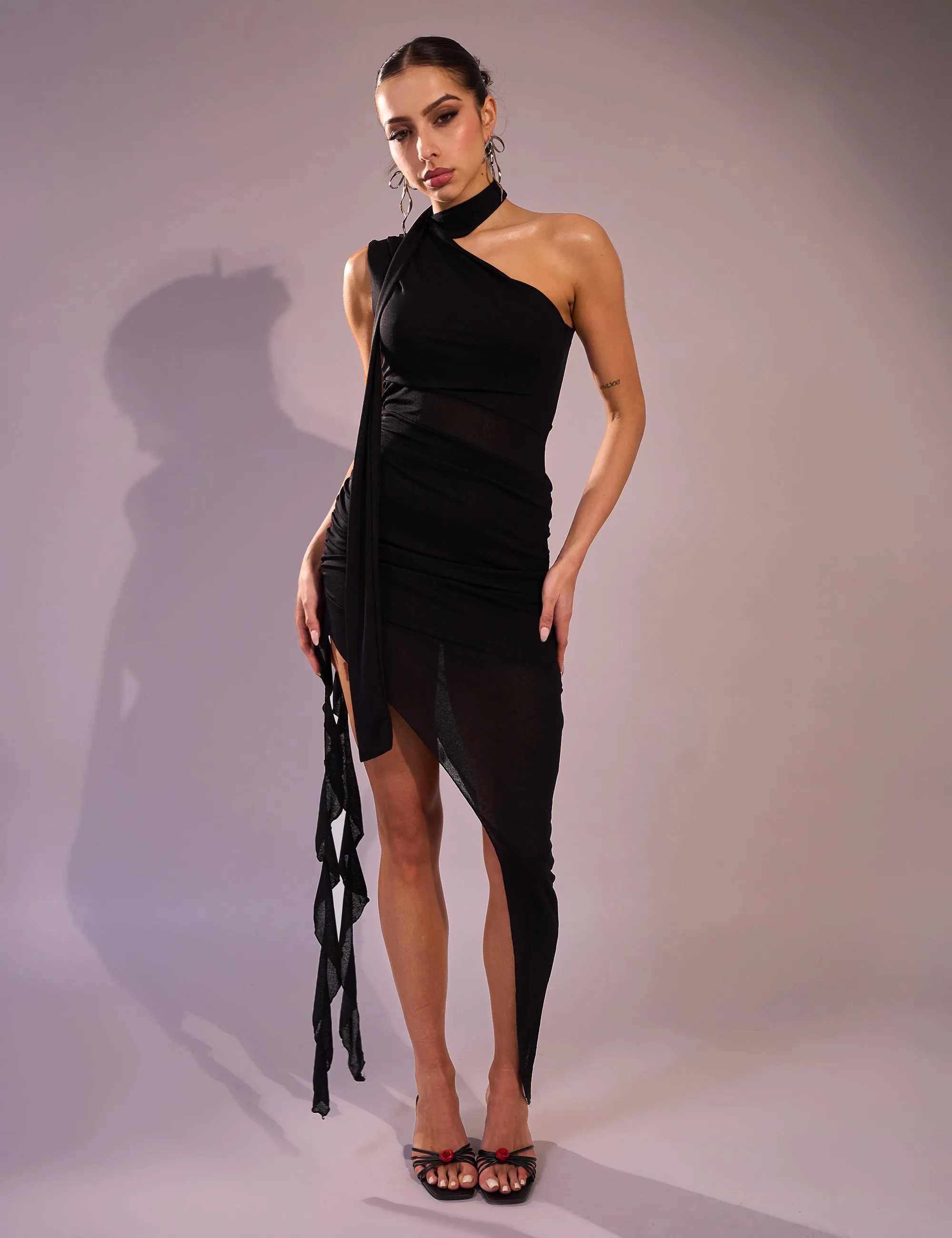 Mesh Choker Detail Asymmetric Midaxi Dress Black sold by Public Desire product image thumbnail 2