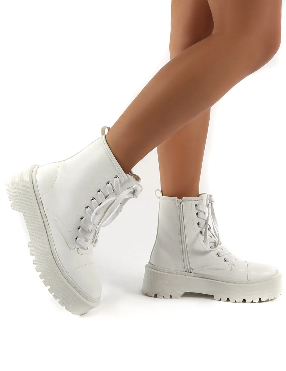 Blake White PU Lace Up Chunky Sole Ankle Boots sold by Public Desire product image thumbnail 4