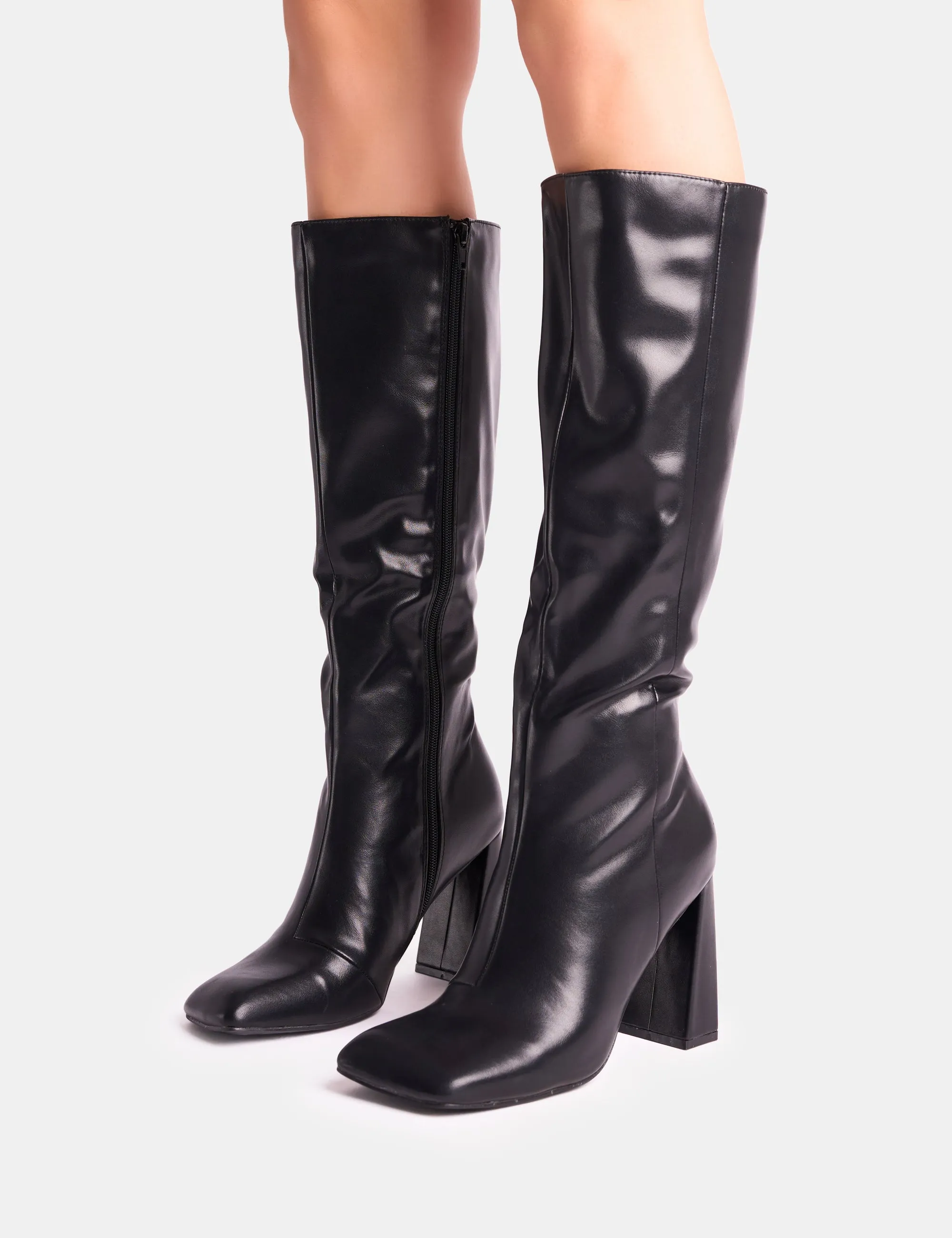 Zoya Black Slanted Toe Block Heel Knee High Sock Boots sold by Public Desire product image thumbnail 4