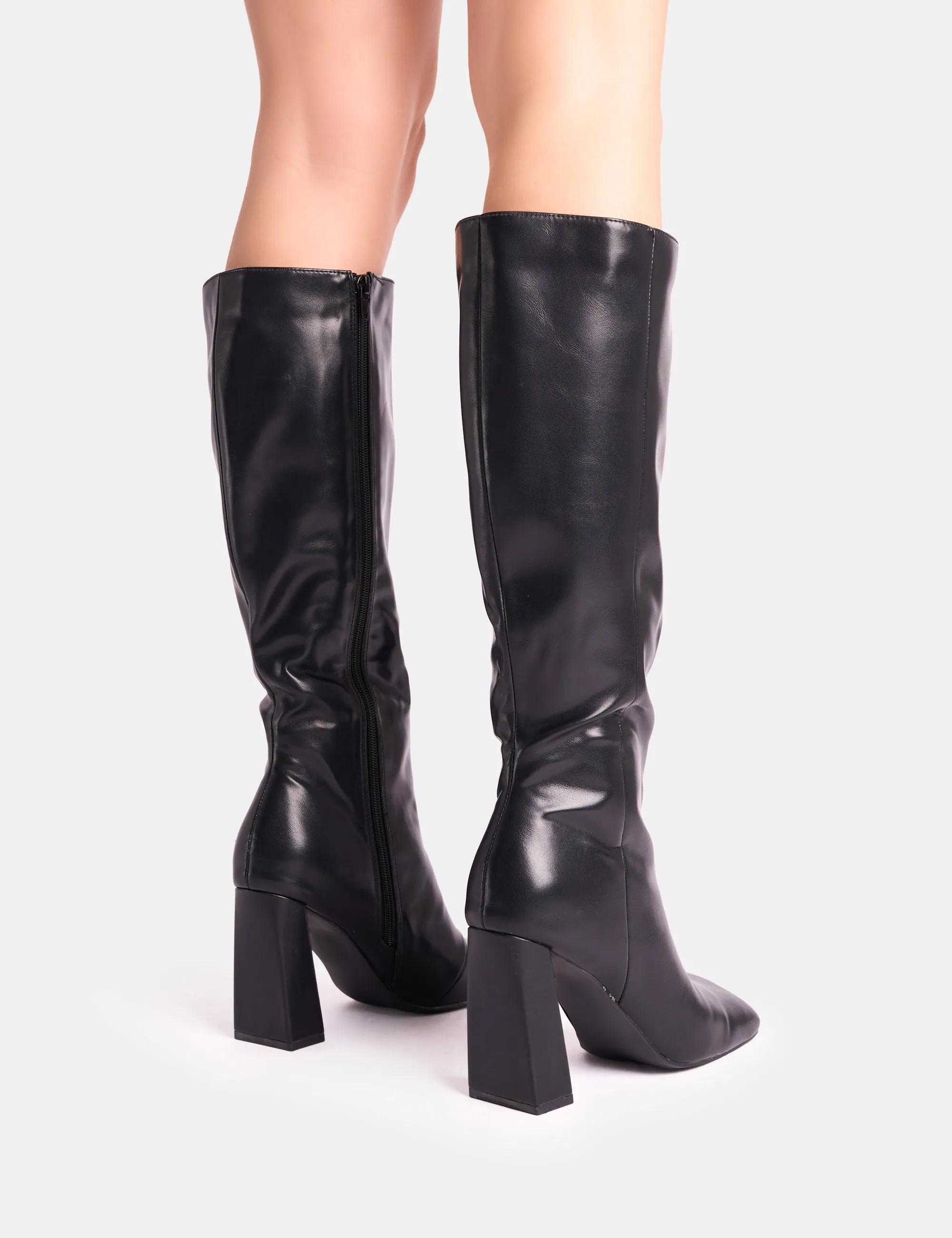 Zoya Black Slanted Toe Block Heel Knee High Sock Boots sold by Public Desire product image thumbnail 3