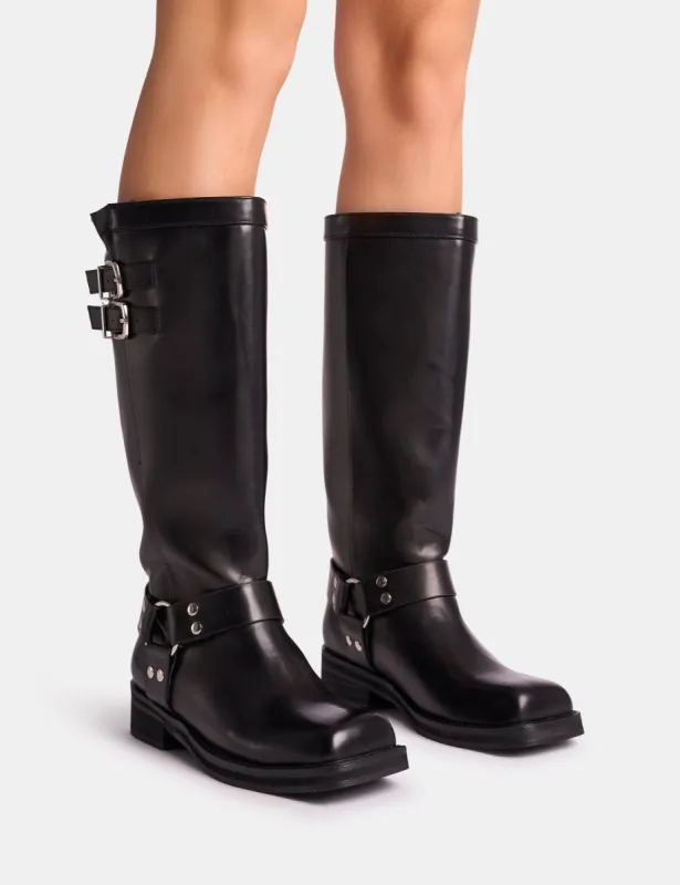 Sirius Black Vintage Buckle Knee Hight Flat Boots sold by Public Desire