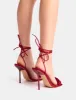 Marigold Burgundy Satin Rose Detail Lace Up Heels sold by Public Desire