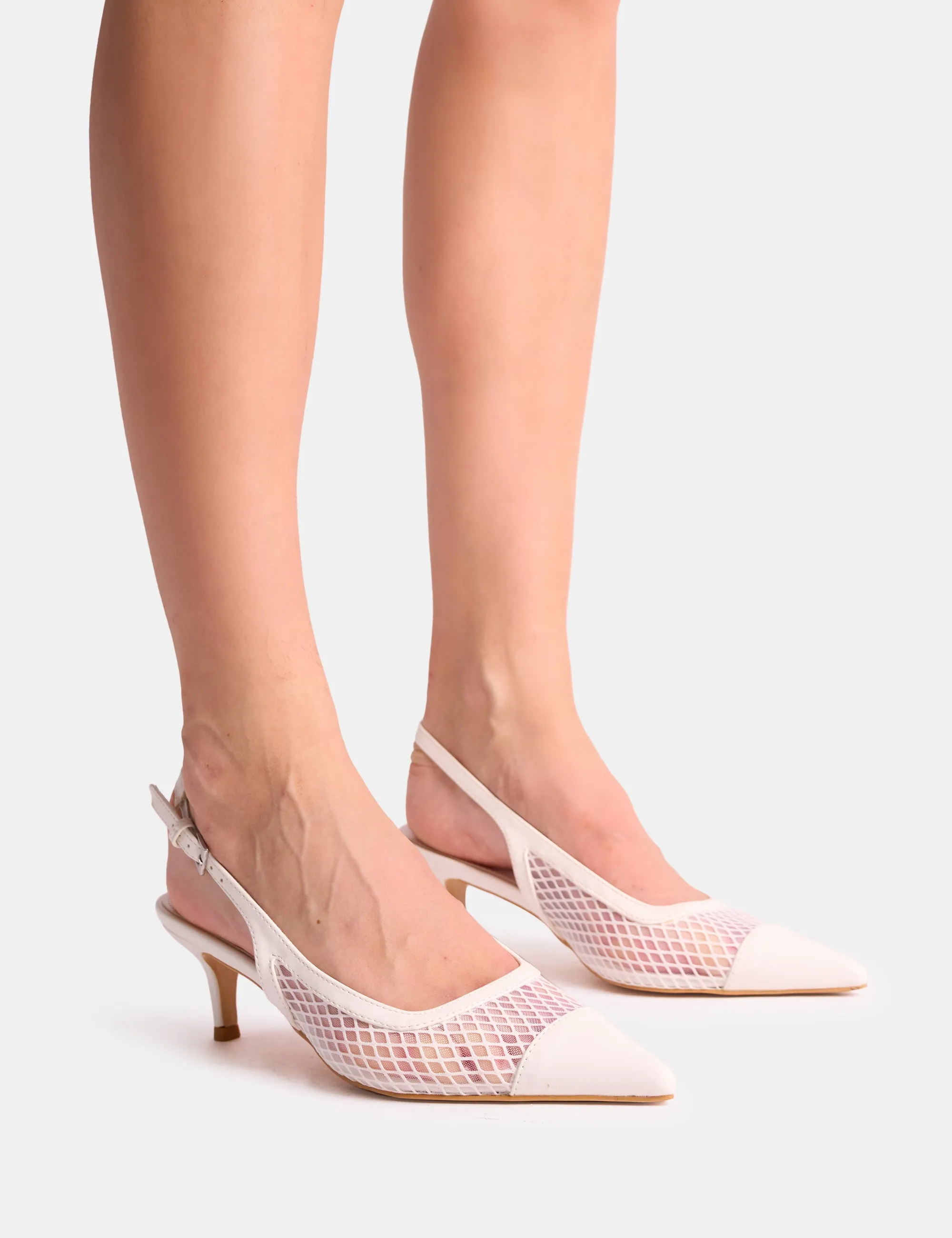Roue White Mesh Detail Slingback Mid Court Heels sold by Public Desire