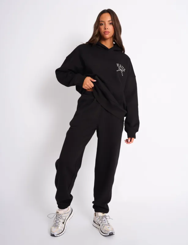 Kaiia Logo Cuffed Joggers Black On Black sold by Public Desire