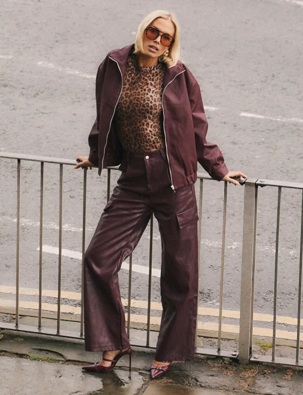 Faux Leather Cargo Trousers Burgundy sold by Public Desire