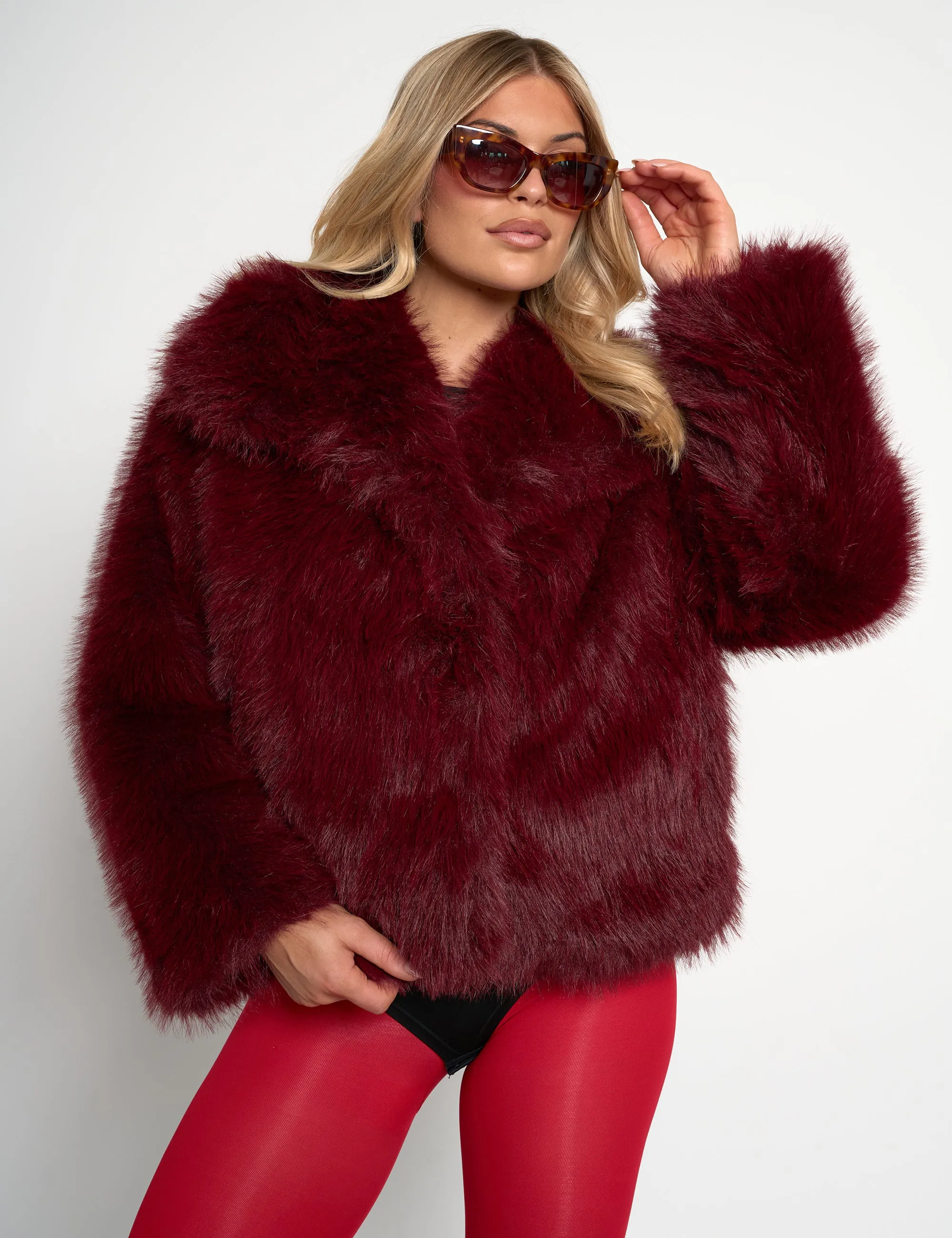 Short Faux Fur Jacket Burgundy sold by Public Desire product image thumbnail 2