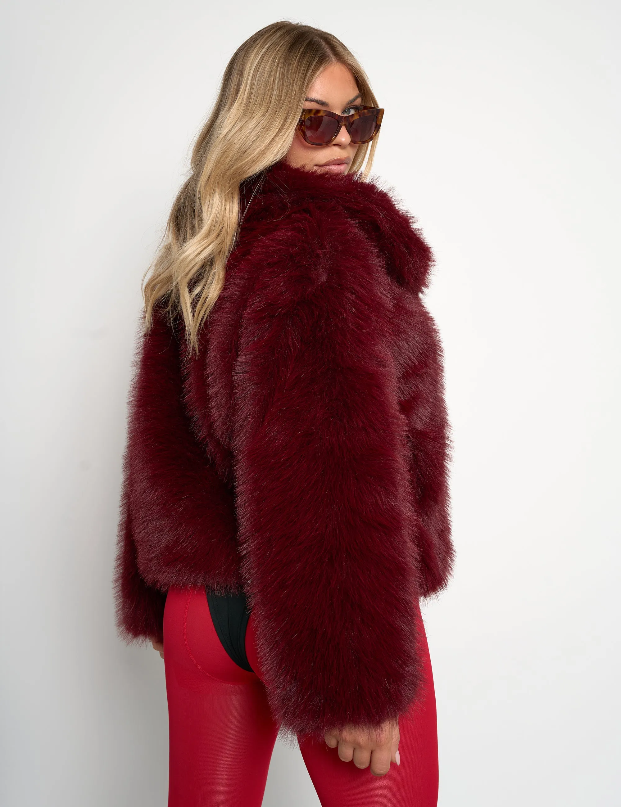 Short Faux Fur Jacket Burgundy sold by Public Desire product image thumbnail 3