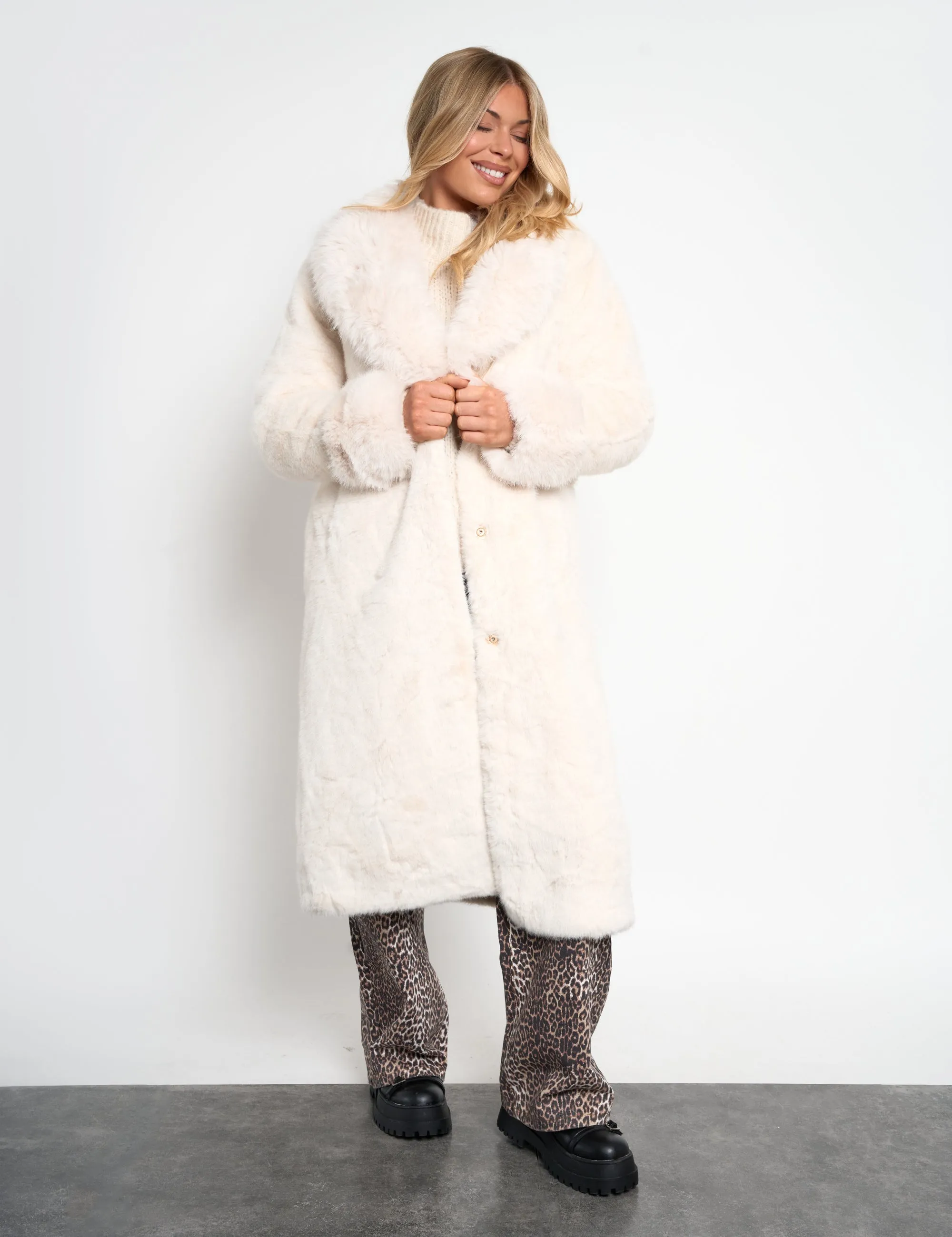 Belted Faux Fur Long Coat White sold by Public Desire product image thumbnail 2