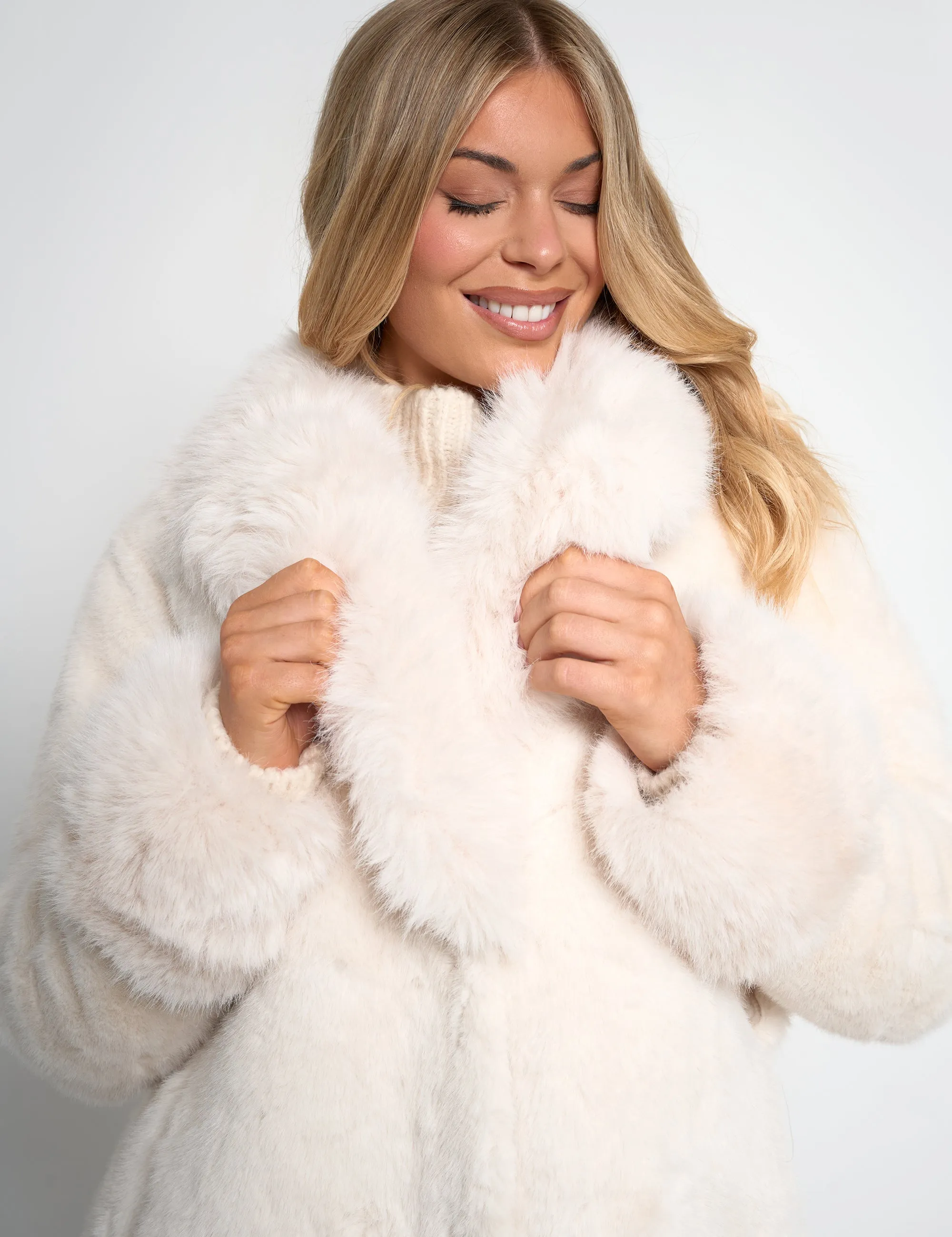 Belted Faux Fur Long Coat White sold by Public Desire product image thumbnail 5