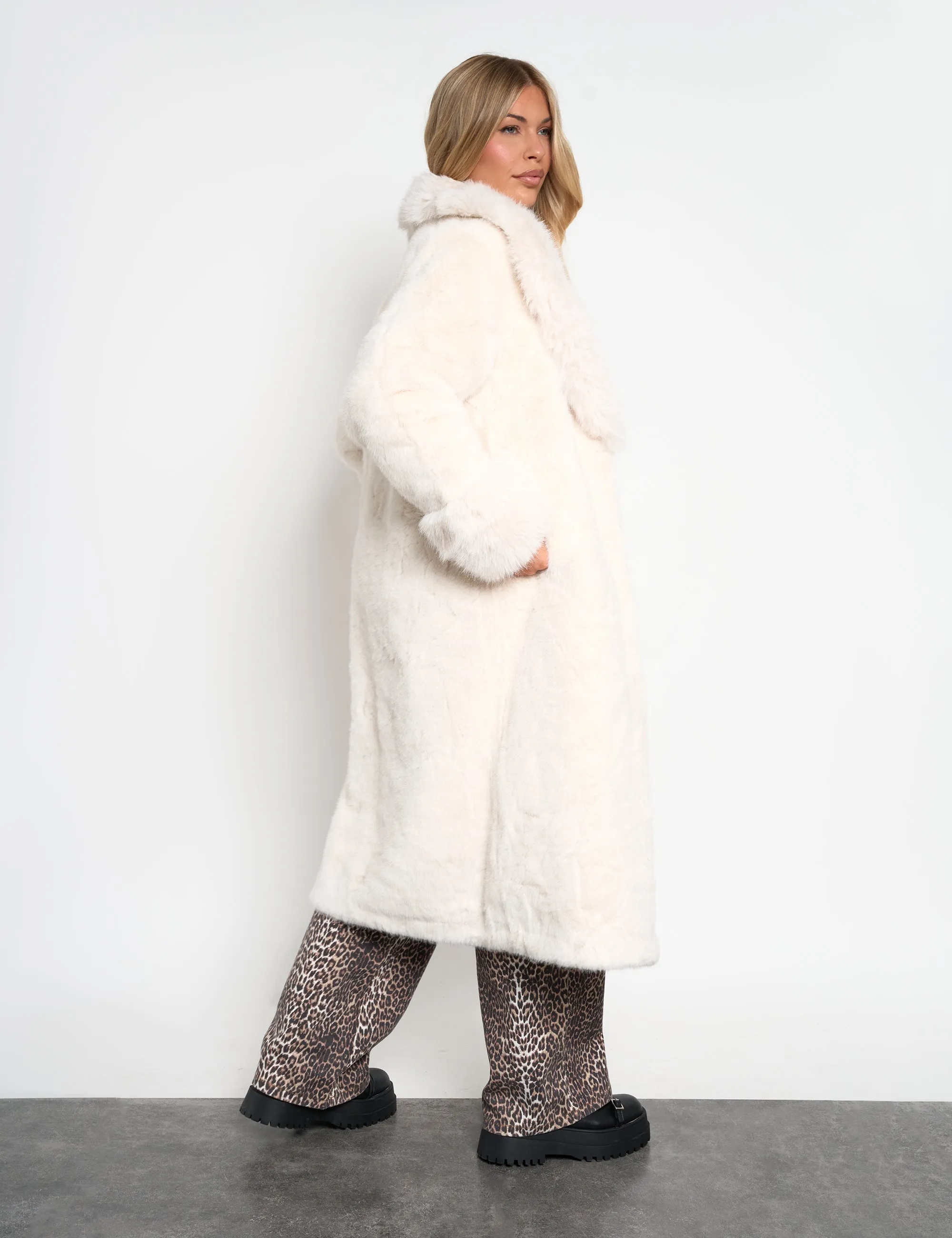 Belted Faux Fur Long Coat White sold by Public Desire product image thumbnail 4