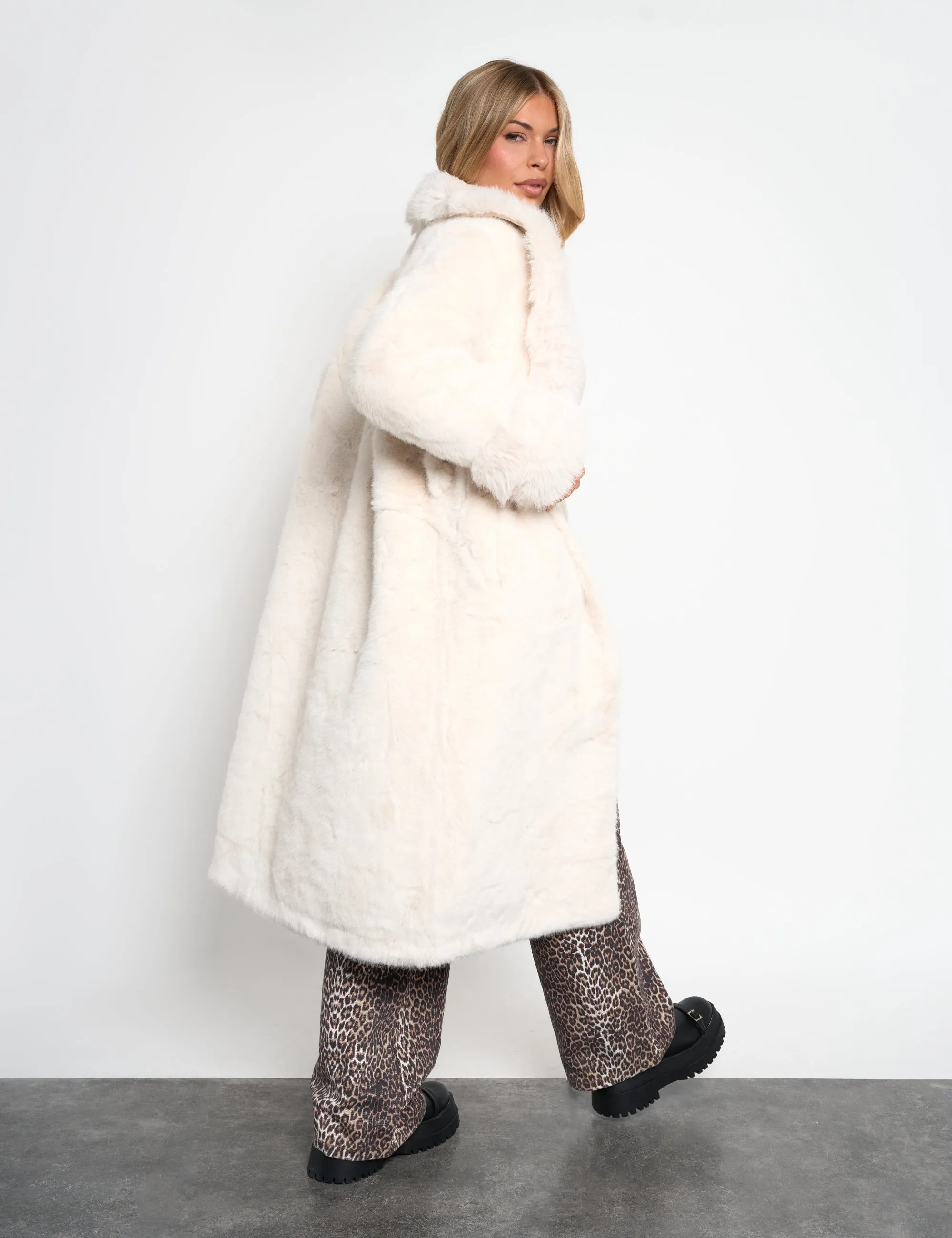 Belted Faux Fur Long Coat White sold by Public Desire product image thumbnail 3