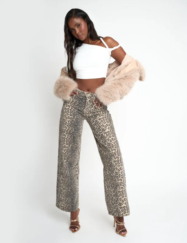 Straight Fit Mid Rise Jean Leopard sold by Public Desire